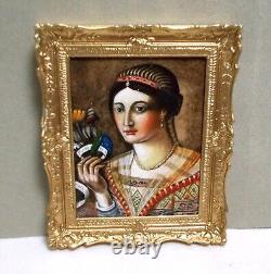 Dolls House Miniature REAL PAINTING BY CHRIS SPARROW. LADY WITH FLOWERS