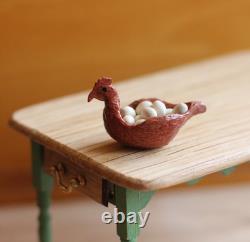 Dolls House Miniature Red Hen Chicken Egg Bowl 112 Rare OOAK By PigeonOak