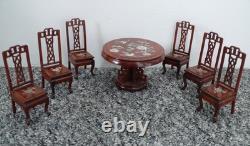 Dolls House Miniature Rosewood And Mother Of Pearl Table And Chairs 1-12TH Scale