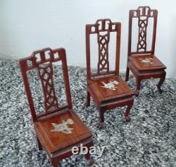 Dolls House Miniature Rosewood And Mother Of Pearl Table And Chairs 1-12TH Scale