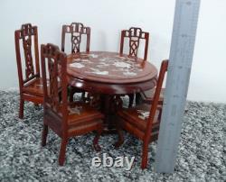 Dolls House Miniature Rosewood And Mother Of Pearl Table And Chairs 1-12TH Scale
