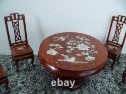 Dolls House Miniature Rosewood And Mother Of Pearl Table And Chairs 1-12TH Scale