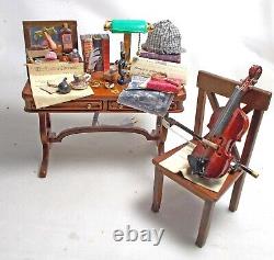 Dolls House Miniature Sherlock Holmes inspired Filled Table and Chair Set