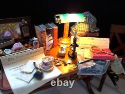 Dolls House Miniature Sherlock Holmes inspired Filled Table and Chair Set