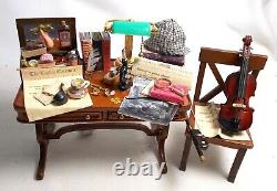 Dolls House Miniature Sherlock Holmes inspired Filled Table and Chair Set