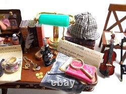 Dolls House Miniature Sherlock Holmes inspired Filled Table and Chair Set