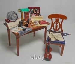 Dolls House Miniature Sherlock Holmes inspired Filled Table and chair (b)