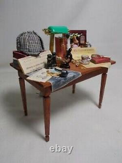 Dolls House Miniature Sherlock Holmes inspired Filled Table and chair (b)