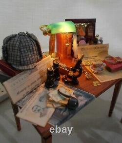 Dolls House Miniature Sherlock Holmes inspired Filled Table and chair (b)