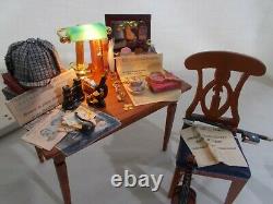 Dolls House Miniature Sherlock Holmes inspired Filled Table and chair (b)