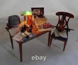 Dolls House Miniature Sherlock Holmes inspired Filled Table and chair (b)