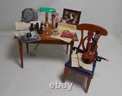 Dolls House Miniature Sherlock Holmes inspired Filled Table and chair (b)