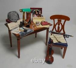 Dolls House Miniature Sherlock Holmes inspired Filled Table and chair (b)