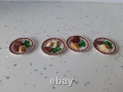 Dolls House Miniature Stokesay Ware Red Sovereign 4 X Dinner Plates With Food
