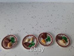 Dolls House Miniature Stokesay Ware Red Sovereign 4 X Dinner Plates With Food