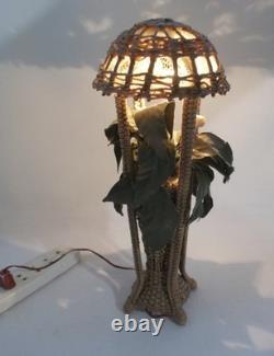 Dolls House Miniature Vintage ARTISAN HANDMADE FLOWER AND BASKETWEAVE FLOOR LAMP
