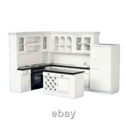 Dolls House Modern Kitchen Furniture Set Black & White Miniature Fitted 112