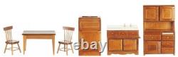 Dolls House Old Fashioned Kitchen Furniture Set Walnut Wooden 6pc Miniature 112