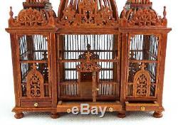 Dolls House Ornate 3 Turret Walnut Wood Victorian Bird Cage with Birds Miniature