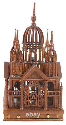 Dolls House Ornate Walnut Victorian Multi Birdcage with Bird JBM Miniature