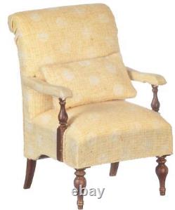 Dolls House Oxford Easy Chair Walnut Yellow JBM Miniature Living Room Furniture