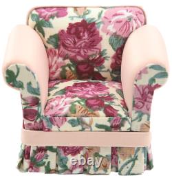 Dolls House Pink Floral Country Armchair JBM Miniature Living Room Furniture