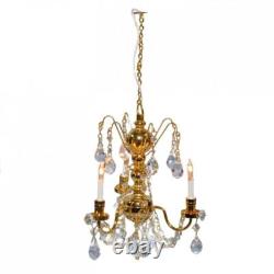 Dolls House Real Crystal Chandelier 3 Arm Gold Finish Miniature 12V Lighting
