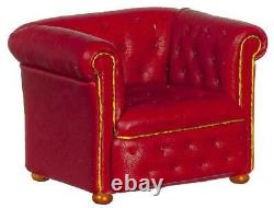 Dolls House Red Leather Chesterfield Armchair JBM Living Room Furniture 112