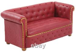 Dolls House Red Leather Chesterfield Sofa Settee JBM Miniature Living Room