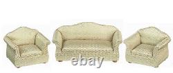 Dolls House Retro Gold Sofa and 2 Armchairs Miniature Living Room Furniture Set