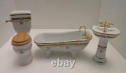 Dolls House Reutter Porcelain 3pc Victorian Rose Miniature 112th Bathroom Set