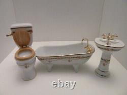 Dolls House Reutter Porcelain 3pc Victorian Rose Miniature 112th Bathroom Set