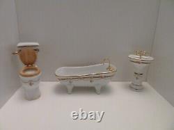 Dolls House Reutter Porcelain 3pc Victorian Rose Miniature 112th Bathroom Set