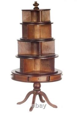 Dolls House Revolving Bookcase Circular Walnut Platinum Miniature Furniture 112