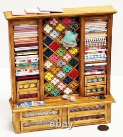 Dolls House Sewing Haberdashery Filled Wood Unit 112 Scale Miniature T1 tumdee