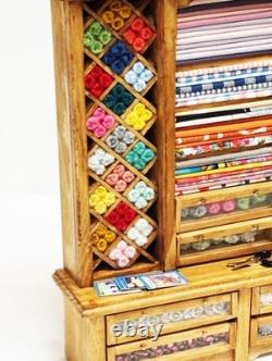 Dolls House Sewing Haberdashery Filled Wood Unit 112 Scale Miniature T2 tumdee