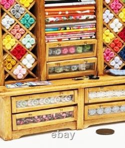 Dolls House Sewing Haberdashery Filled Wood Unit 112 Scale Miniature T2 tumdee
