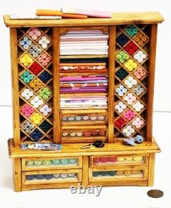 Dolls House Sewing Haberdashery Filled Wood Unit 112 Scale Miniature T4 tumdee