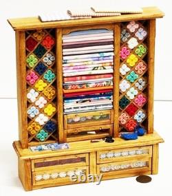 Dolls House Sewing Haberdashery Filled Wood Unit 112 Scale Miniature T5 tumdee