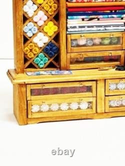 Dolls House Sewing Haberdashery Filled Wood Unit 112 Scale Miniature T5 tumdee