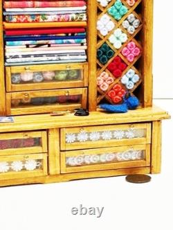 Dolls House Sewing Haberdashery Filled Wood Unit 112 Scale Miniature T5 tumdee