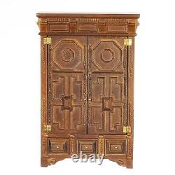 Dolls House Tudor Armoire Wardrobe Cupboard JBM Dark Walnut Miniature Furniture