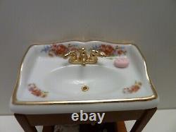 Dolls House Vanity Sink Dresden Rose Miniature 112th Scale Reutter Bathroom