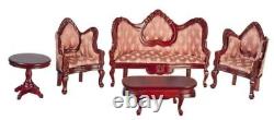 Dolls House Victorian Mahogany & Rose Miniature Living Room Furniture Set