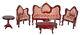 Dolls House Victorian Mahogany & Rose Miniature Living Room Furniture Set