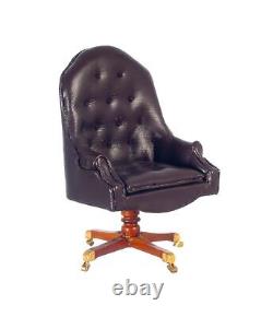 Dolls House Walnut & Brown Resolute Desk Chair Miniature Office Study Furniture