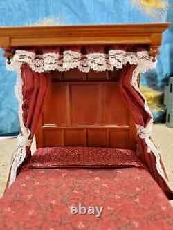 Dolls House Walnut Half Tester Bed JBM Miniature Furniture