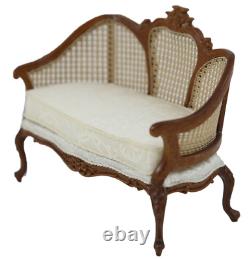 Dolls House Walnut Louis XV Cane Sofa Settee Miniature JBM Living Room Furniture