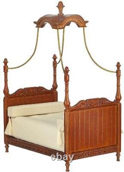 Dolls House Walnut Louis XV Double Canopy Bed JBM Miniature Furniture 112