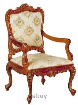 Dolls House Walnut Louis XV Rococo Armchair Miniature JBM Living Room Furniture